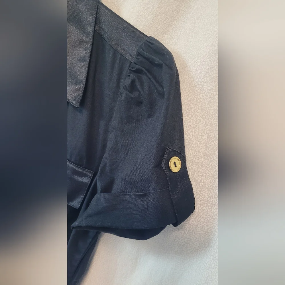 Black w/gold Button Down Fitted Dress, Size 3, Utility Safari Cargo Workwear - Picture 6 of 6